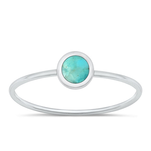 Sterling Silver Polished Genuine Turquoise Round Ring
