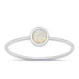 Sterling Silver Polished 5mm White Lab Opal Round Ring
