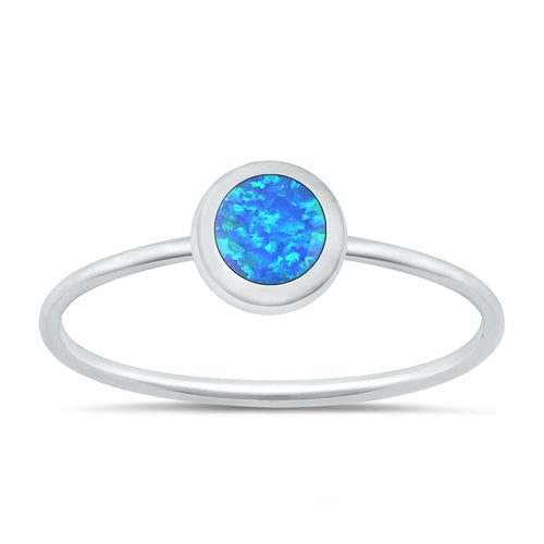 Sterling Silver Polished Round Blue Lab Opal Ring