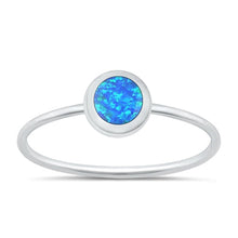 Load image into Gallery viewer, Sterling Silver Polished Round Blue Lab Opal Ring
