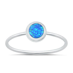 Sterling Silver Polished Round Blue Lab Opal Ring