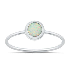 Sterling Silver Polished Round White Lab Opal Ring