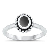 Sterling Silver Oxidized Black Agate Oval Ring