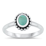 Sterling Silver Oxidized Genuine Turquoise Oval Bordered Ring