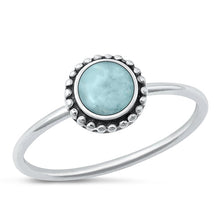 Load image into Gallery viewer, Sterling Silver Oxidized Round Larimar Stone Ring
