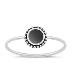 Sterling Silver Oxidized Round Black Agate Ring Face Height-7.3mm