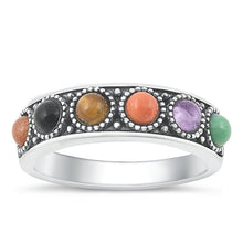 Load image into Gallery viewer, Sterling Silver Oxidized Multi-Colored Stones Ring-5.2mm