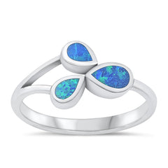 Sterling Silver Oxidized Three Pears Blue Lab Opal Ring