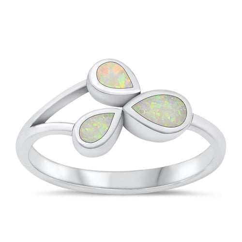 Sterling Silver Oxidized Three Pears White Lab Opal Ring