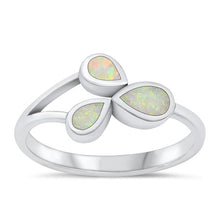Load image into Gallery viewer, Sterling Silver Oxidized Three Pears White Lab Opal Ring
