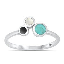 Load image into Gallery viewer, Sterling Silver Oxidized Tirple Circles Genuine Turquoise Black Agate Moonstone Ring