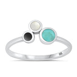 Sterling Silver Oxidized Tirple Circles Genuine Turquoise Black Agate Moonstone Ring