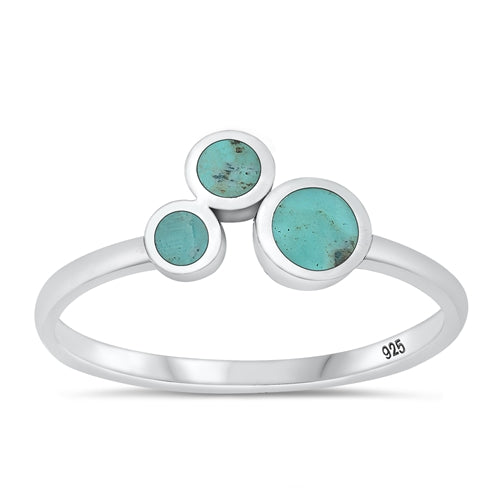 Sterling Silver Oxidized Tirple Circles Genuine Turquoise Ring