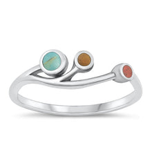 Load image into Gallery viewer, Sterling Silver Oxidized Fingers Genuine Turquoise Tiger Eye Red Agate Ring