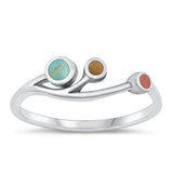 Sterling Silver Oxidized Fingers Genuine Turquoise Tiger Eye Red Agate Ring