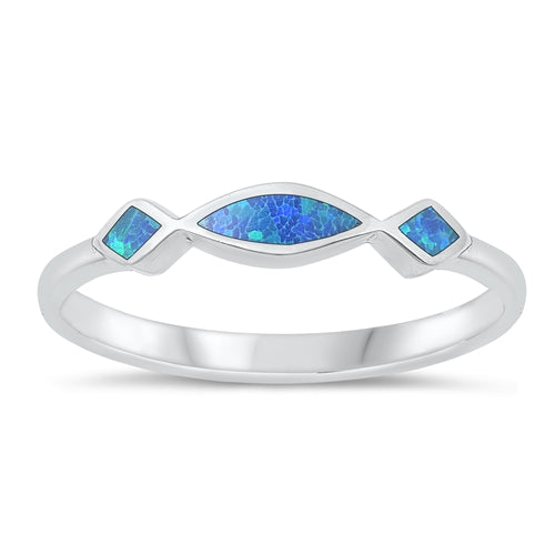 Sterling Silver Polished Diamond and Oval Blue Lab Opal Ring