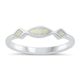 Sterling Silver Polished Diamond and Oval White Lab Opal Ring