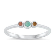 Load image into Gallery viewer, Sterling Silver Polished Circles Tiger Eye Turquoise Red Agate Ring