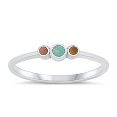 Sterling Silver Polished Circles Tiger Eye Turquoise Red Agate Ring