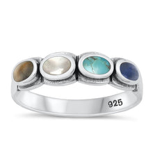 Load image into Gallery viewer, Sterling Silver Oxidized Ovals Multicolor Stone Ring Face Height-5.3mm