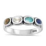 Sterling Silver Oxidized Ovals Multicolor Stone Ring Face Height-5.3mm