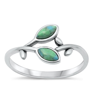 Sterling Silver Oxidized Leaves Genuine Turquoise Ring