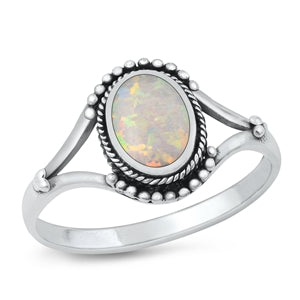 Sterling Silver Oxidized White Lab Opal Ring-11.4mm