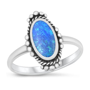 Sterling Silver Oxidized Blue Lab Opal Ring-18mm