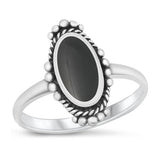 Sterling Silver Oxidized Black Agate Ring-18mm