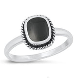 Sterling Silver Oxidized Black Agate Ring-12.3mm