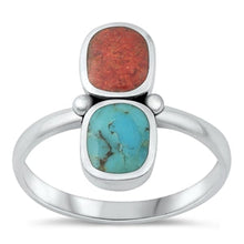 Load image into Gallery viewer, Sterling Silver Oxidized Red Coral and Turquoise Ring-17.6mm