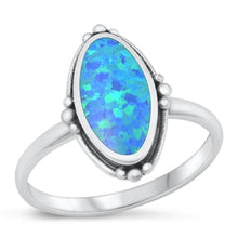 Load image into Gallery viewer, Sterling Silver Oxidized Blue Lab Opal Oval Ring Face Height-17.6mm