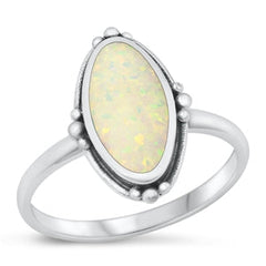 Sterling Silver Oxidized White Lab Opal Oval Ring Face Height-17.6mm