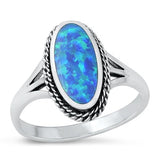 Sterling Silver Oxidized Blue Lab Opal Ring-16.5mm