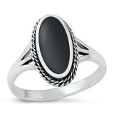 Sterling Silver Oxidized Black Agate Ring-16.5mm