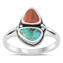 Load image into Gallery viewer, Sterling Silver Oxidized Red Coral and Turquoise Ring-14.6mm