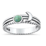 Sterling Silver Oxidized Moon Genuine Turquoise Ring
