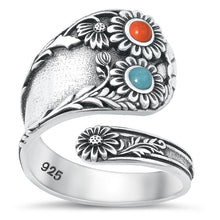 Load image into Gallery viewer, Sterling Silver Oxidized Silver Spoon Multi Stones Ring Face Height-23.5mm
