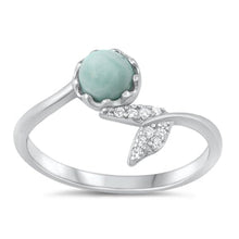 Load image into Gallery viewer, Sterling Silver Rhodium Plated Fishtail Genuine Larimar and Clear CZ Ring