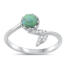 Load image into Gallery viewer, Sterling Silver Rhodium Plated Fishtail Genuine Turquoise and Clear CZ Ring
