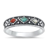 Sterling Silver Oxidized Multi Stones Ring