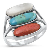 Sterling Silver Oxidized Multi Stones Ring-18.2mm