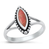 Sterling Silver Oxidized Red Coral Ring-15.8mm