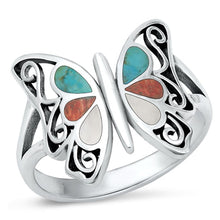 Load image into Gallery viewer, Sterling Silver Oxidized Multi Stone Butterfly Ring