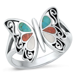 Sterling Silver Oxidized Multi Stone Butterfly Ring