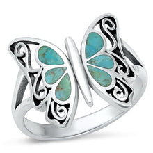 Load image into Gallery viewer, Sterling Silver Oxidized Genuine Turquoise Butterfly Ring