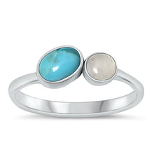 Load image into Gallery viewer, Sterling Silver Oxidized Genuine Turquoise Oval And Moonstone Round Ring Face Height-5.8mm