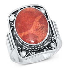 Load image into Gallery viewer, Sterling Silver Oxidized Oval Red Coral Ring Face Height-22mm