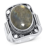 Sterling Silver Oxidized Oval Labradorite Ring Face Height-22mm