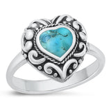 Sterling Silver Oxidized Heart Genuine Turquoise Ring Face Height-15.2mm